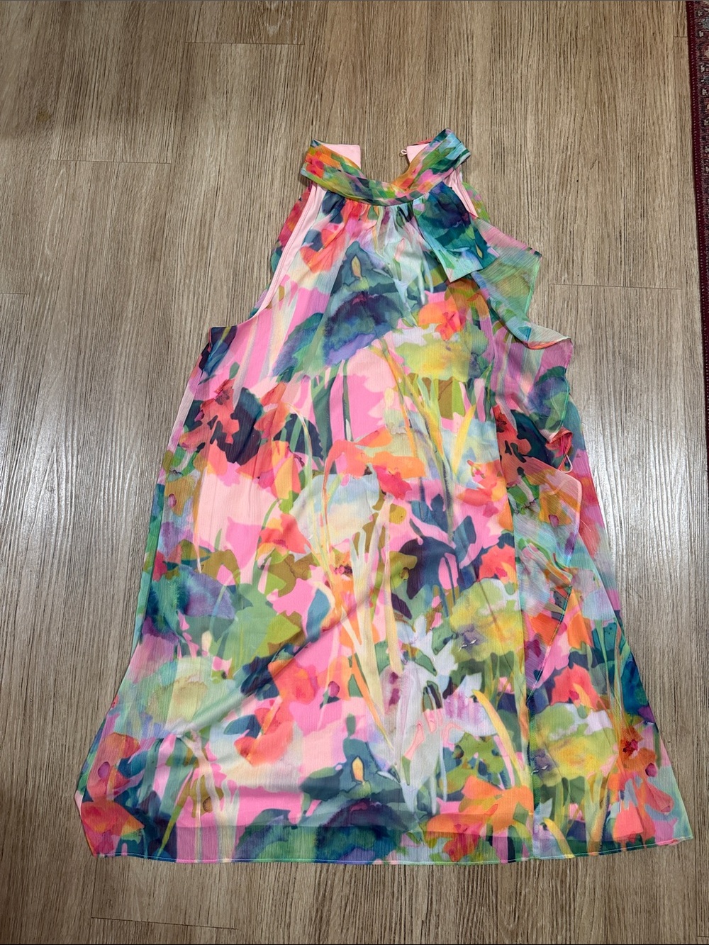 Adriana Papell Floral Watercolor Halter Dress - Pink Multi size 14